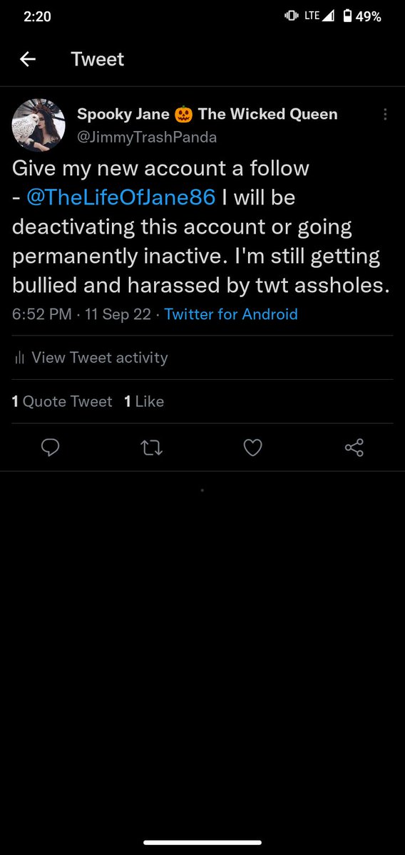 InactiveGoblin's tweet photo. The QRTs are from private accounts and more than likely talking shit. You are all a bunch of assholes. You're stalking my account and it's disgusting. Get a hobby that doesn't include bullying or harassment. https://t.co/rpiZDzD36b