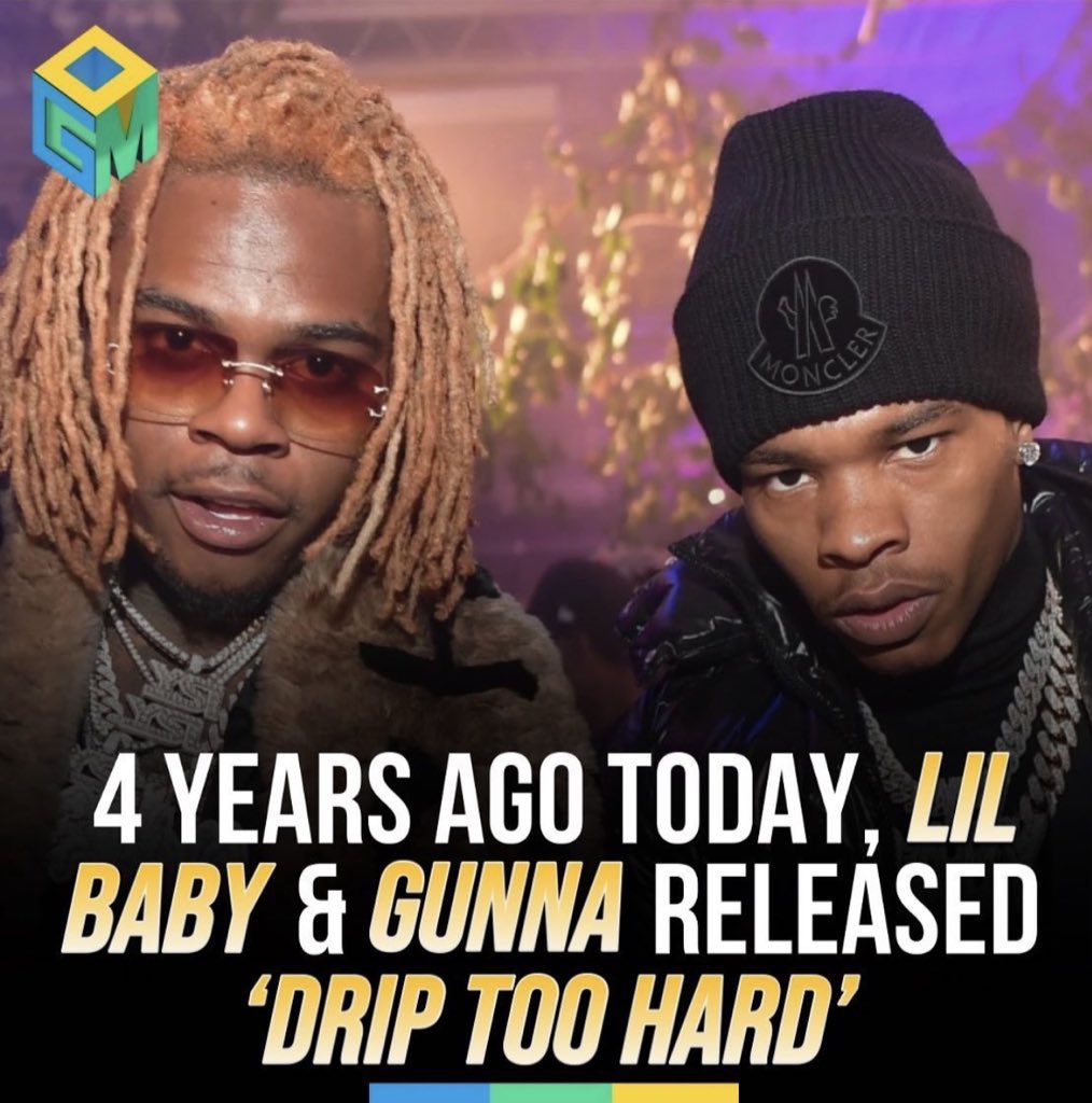 OGMusicCo's tweet photo. Four years ago today, @lilbaby4PF and @1GunnaGunna dropped their culture-shifting hit “Drip Too Hard” 💧 #OGM

Their 2018 single is now @RIAA certified DIAMOND and is one of 85 songs in music history to achieve this feat 💎 https://t.co/poH0sUmT8i