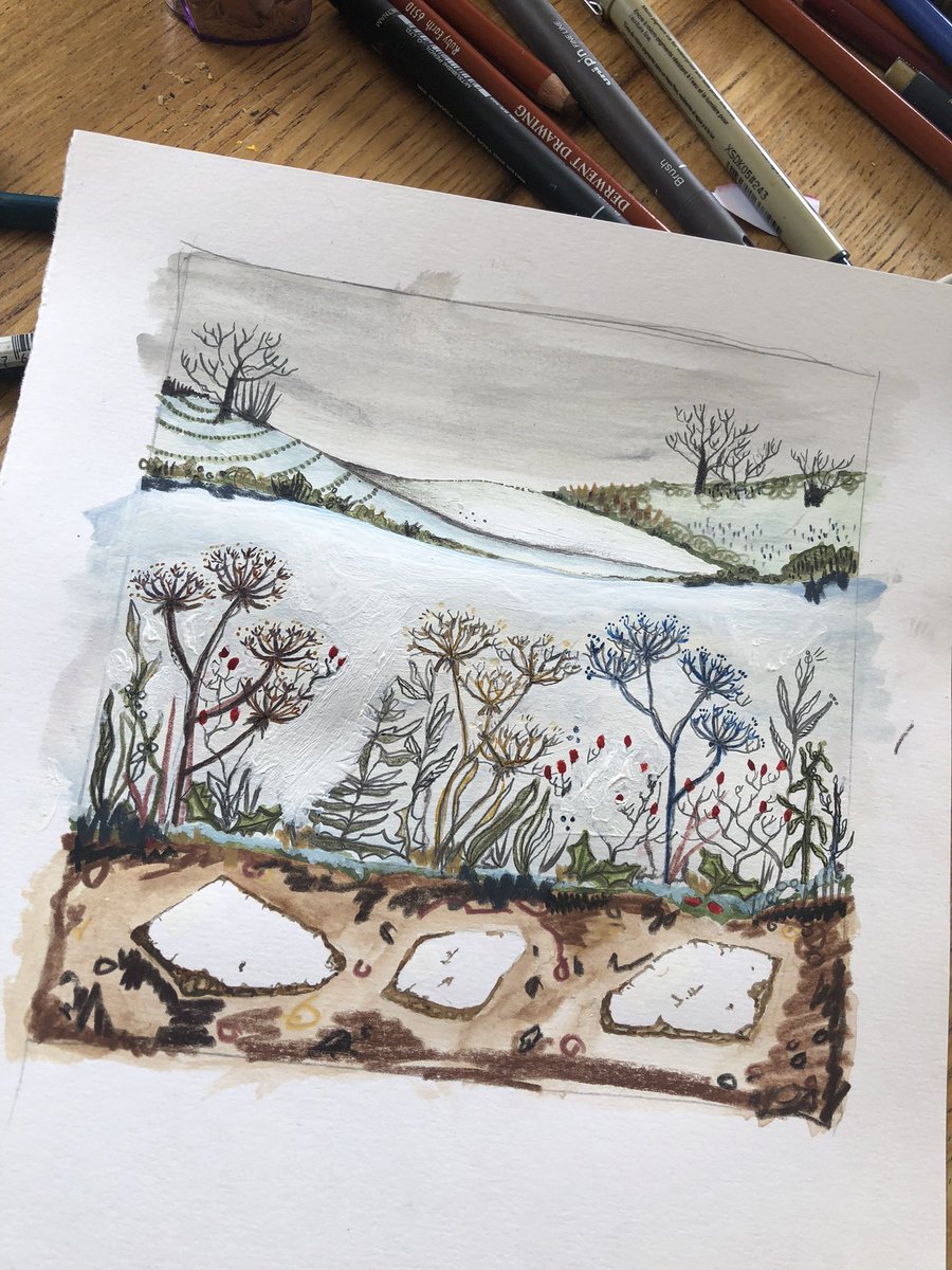 BMudlark's tweet photo. Today I’m working on Christmas card designs! This is a first draft… looking forward to giving attempt number two a go! #christmascard #card #mudlarkart #countrysidescene #christmasscene #winterscene https://t.co/ZcqXKyf50X