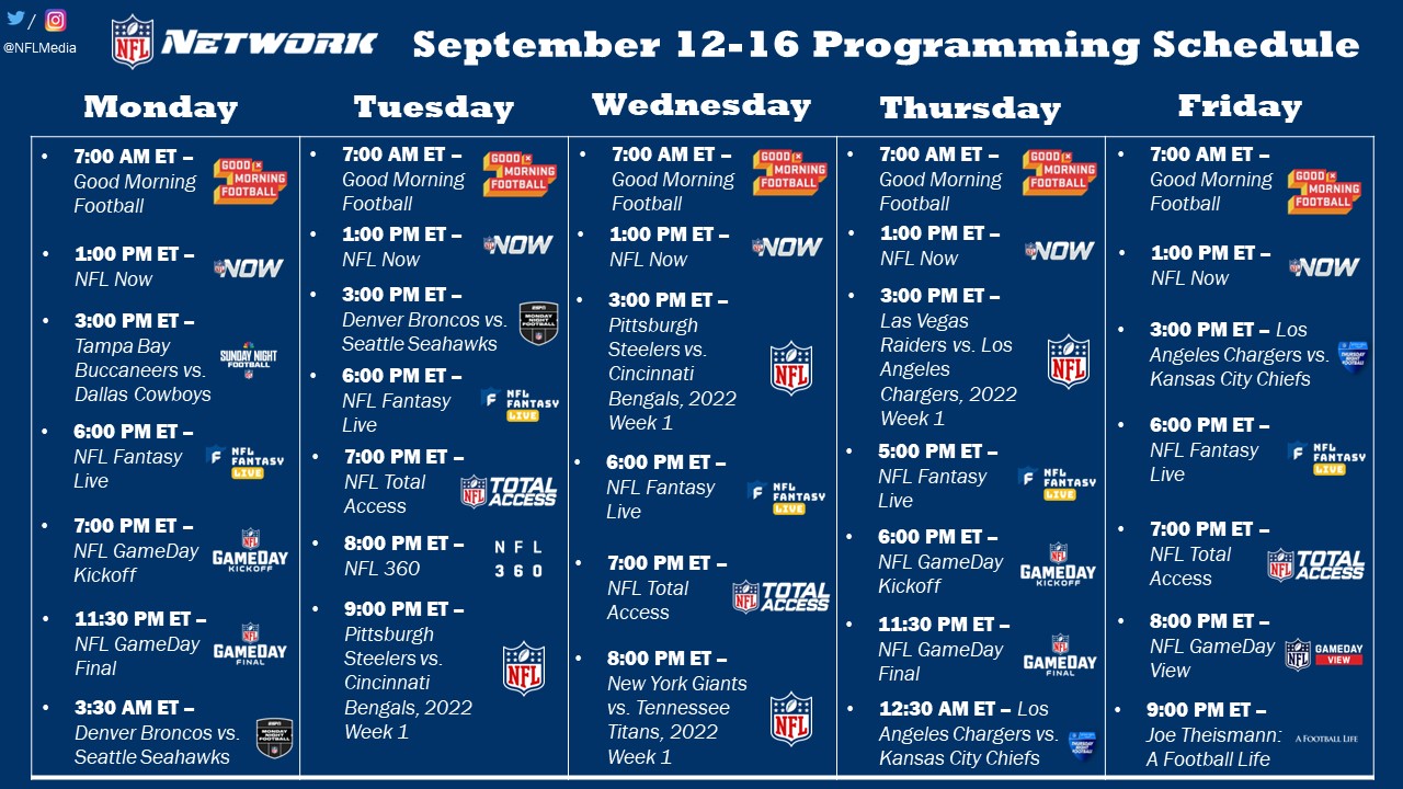 NFL Media on Twitter: "Here is @nflnetwork's complete Monday-Friday