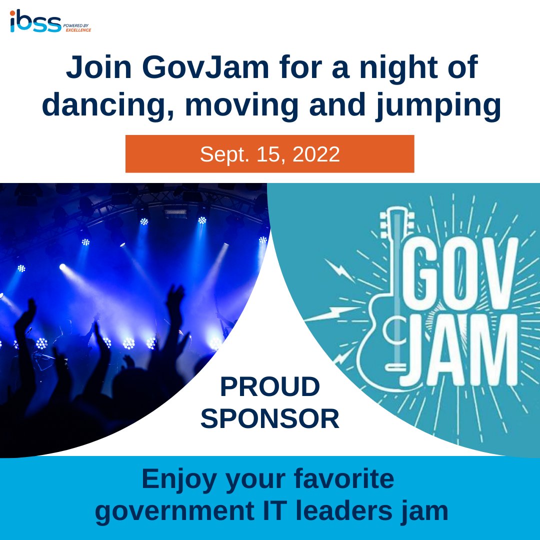 ibsscorp's tweet photo. IBSS is proud to be a #GOVJAM sponsor. Come on out & enjoy your favorite government IT leaders jam!
Get your tickets now for this jammin’ event!
https://t.co/nS4gs6QXTE
#RockIT #PublicSector #Music #Government #Tech #GovCon #GovJam https://t.co/aMbI0OvpYb