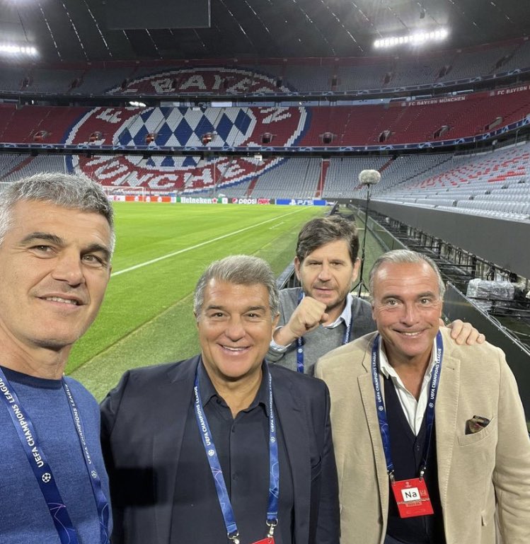 BarcaUniversal's tweet photo. Image: Laporta, Alemany and Rafa Yuste at the Allianz Arena today. https://t.co/nPI0fMSPOh