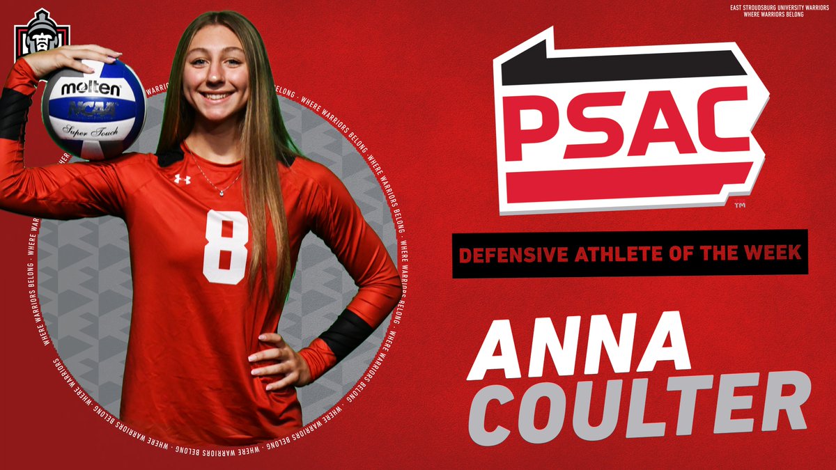 ESUWarriors's tweet photo. Coulter Earns PSAC East Defensive Athlete of the Week Honors

The freshman totaled 29 kills, 13 blocks and 8 digs across four matches this weekend!

Coulter recorded a career-high 12 kills against Mercyhurst!

📰: https://t.co/QNRqrsnBqo

#WhereWarriorsBelong https://t.co/RxMuNyG3fC