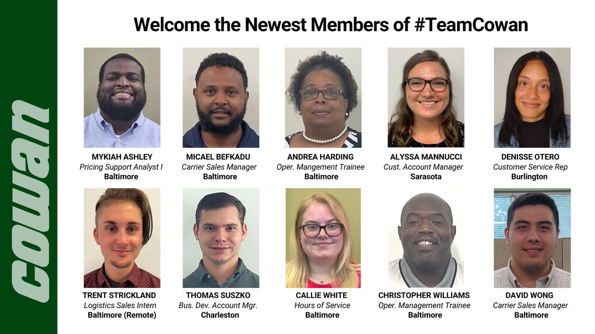 We’ve been busy adding more amazing members to #TeamCowan - we’re happy to have these folks on board! Remember, we have open positions in Marketing, Billing, IT, Logistics, Operations, and more. Visit our website, pick out your spot and apply today! cowansystems.com/careers/