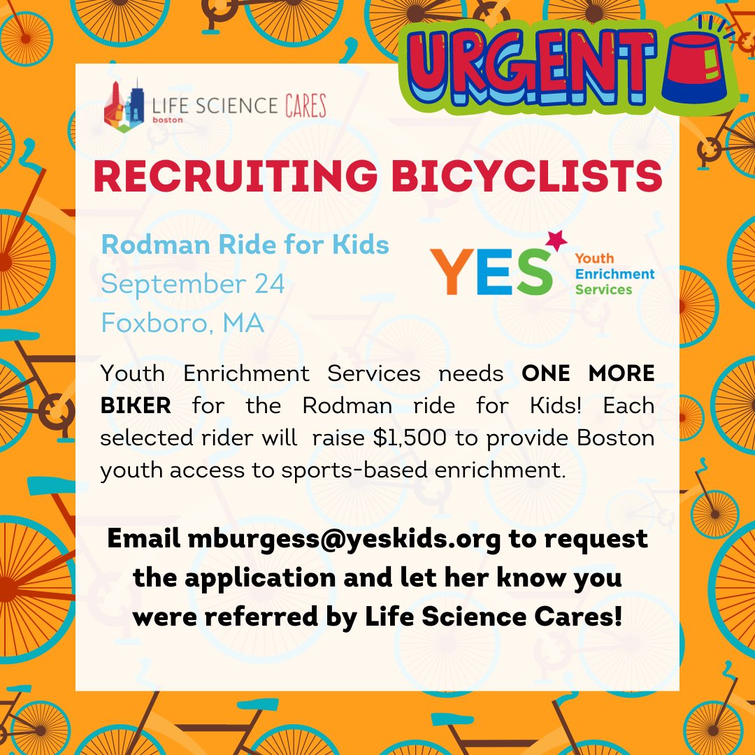 LS_Cares's tweet photo. #UrgentNeed: Support @LS_Cares partner, @YESKidsBoston, as a bicyclist at the Rodman Ride for Kids! Learn more about the opportunity here and request an application! https://t.co/W5wmaB8ngE https://t.co/F94nzLbLVH