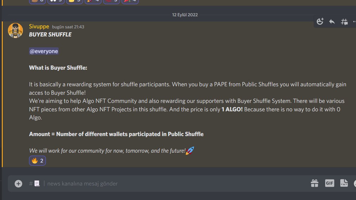 Public Shuffle #2 will be LIVE at 20:00 UTC Today! 

Buyer Shuffle starts right after Public Shuffle! #algofam #PAPE #freeape #AnimalRights