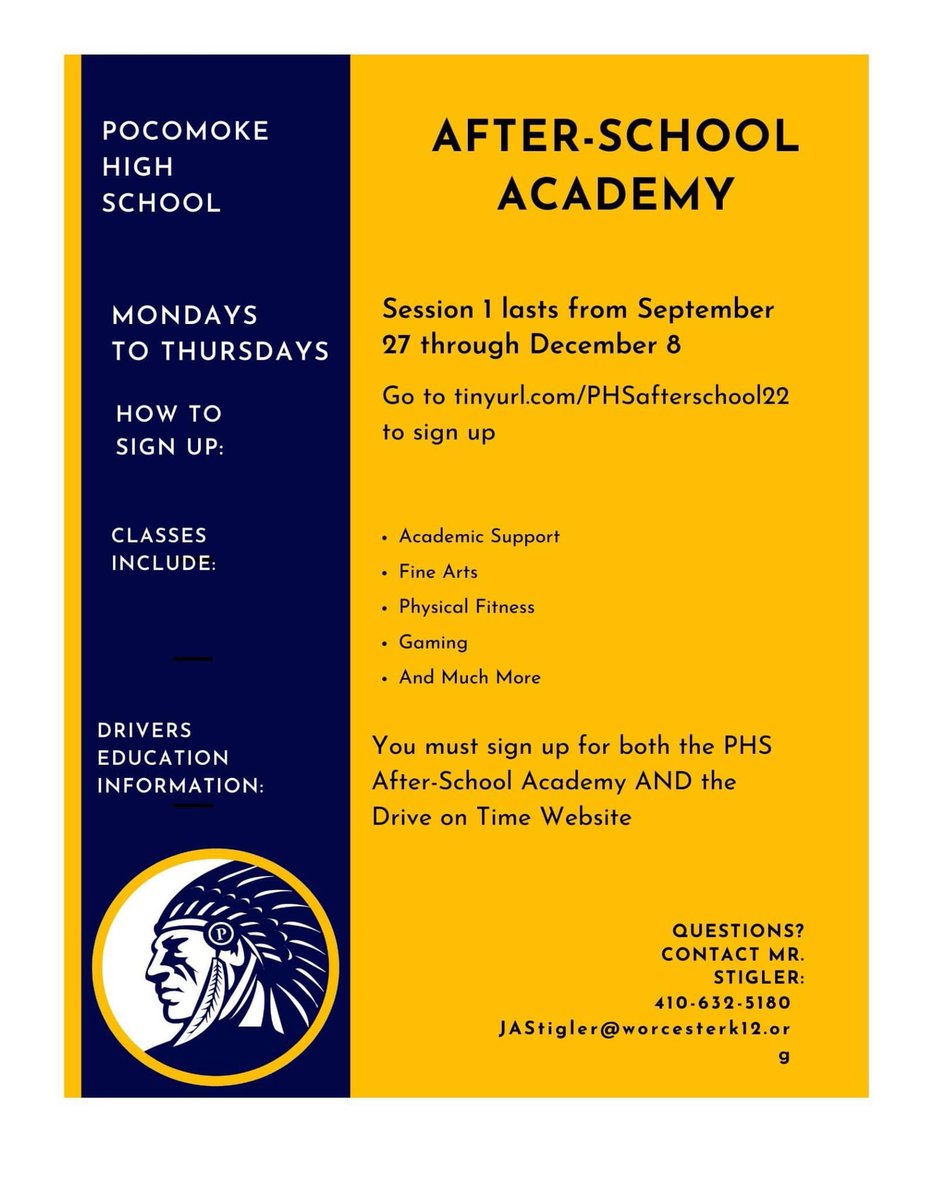Sign ups are now open for our After School Academy! Please sign up by Monday, Sep. 20th using the link below. 

tinyurl.com/PHSafterschool…