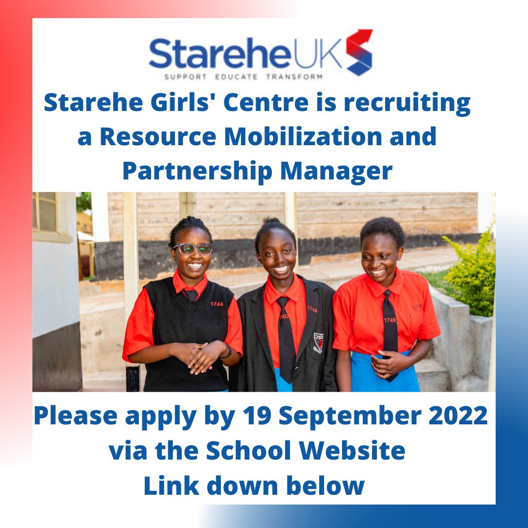 StareheUK's tweet photo. Are you interested in supporting the Starehe Girls’ School in delivering its mission? 

The Starehe Girls’ Centre are recruiting a Resource Mobilization and Partnership Manager. 

Please apply by 19th September 2022. 

https://t.co/5romN85R34 https://t.co/IeXXCJVUjy