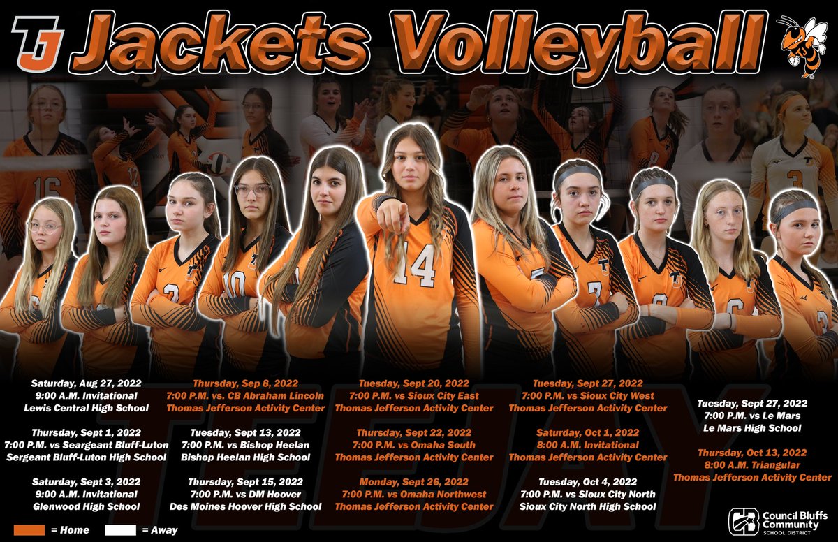 TJHSVolleyball's tweet photo. Thanks to Bryce Griffin @CBCommSchools for our amazing poster! Come out to support your Jackets. https://t.co/VviqKXxLFJ