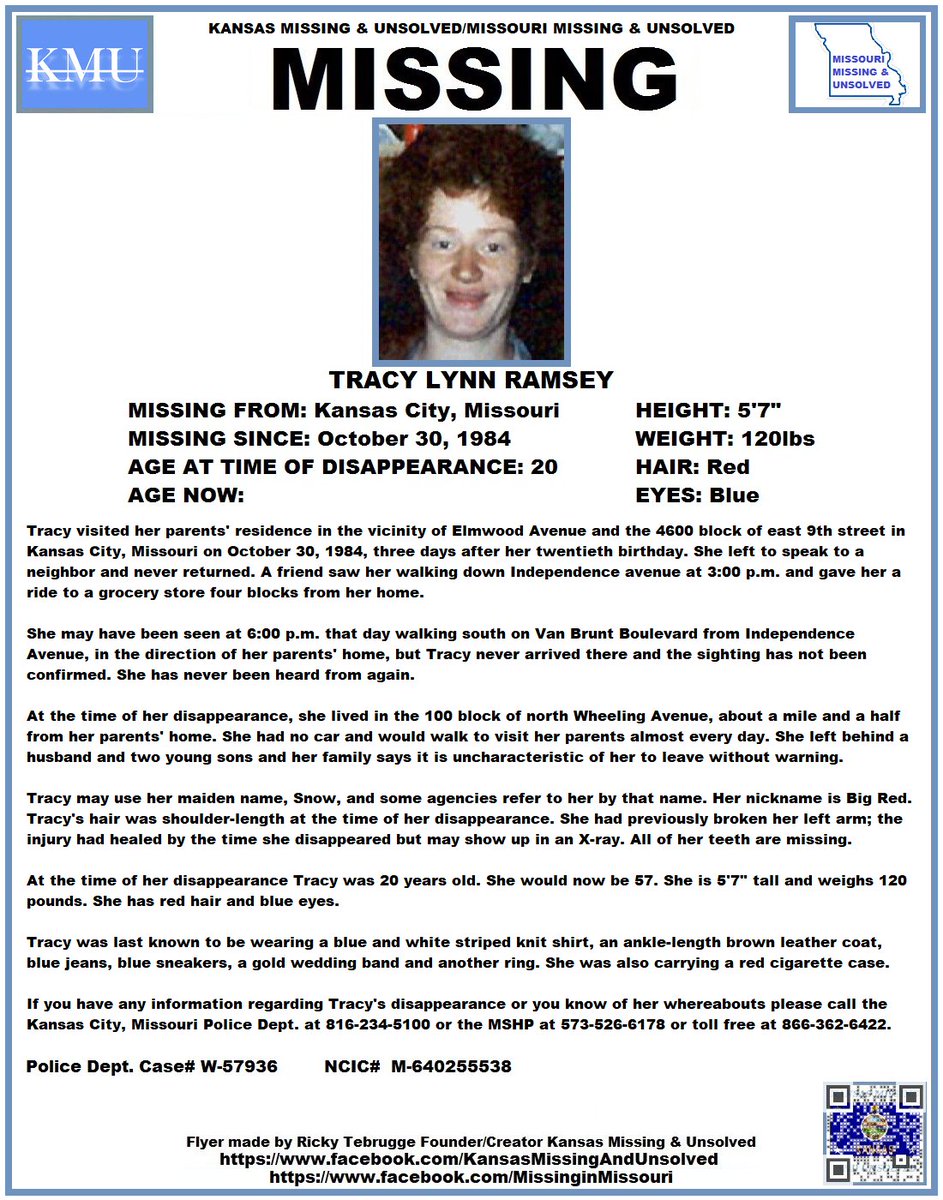 KansasMissing's tweet photo. #Update #MissingPerson #Missing PLEASE SHARE/PRINT/POST!!! TRACY LYNN RAMSEY (KANSAS CITY, MISSOURI)!!! AGE HAS BEEN UPDATED #MissouriMissing #MissinginMissouri https://t.co/Cdb8MY8xcQ