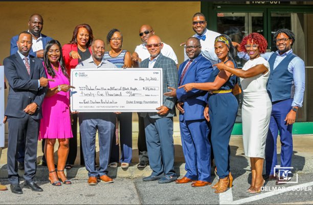 dcabpinc's tweet photo. @DukeEnergy Foundation presents check to Durham Committee on the Affairs of Black People, Inc. City and County officials along with business &amp; community stakeholders attended the ceremony. Funds will be used to support minority-owned businesses located in East Durham https://t.co/LKM8kdlfpp