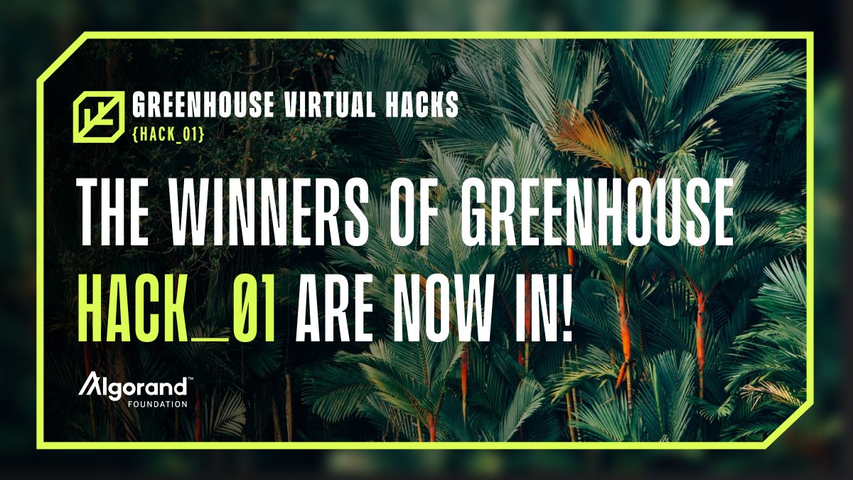DevGreenhouse's tweet photo. Thank you to the 500+ participants who entered over 100 projects for #GreenhouseHack01. We are excited to announce the winners today! 🥳 
@AlgoFoundation @Algorand @algodevs 
#Algorand #blockchain https://t.co/b1uvnjnFSx