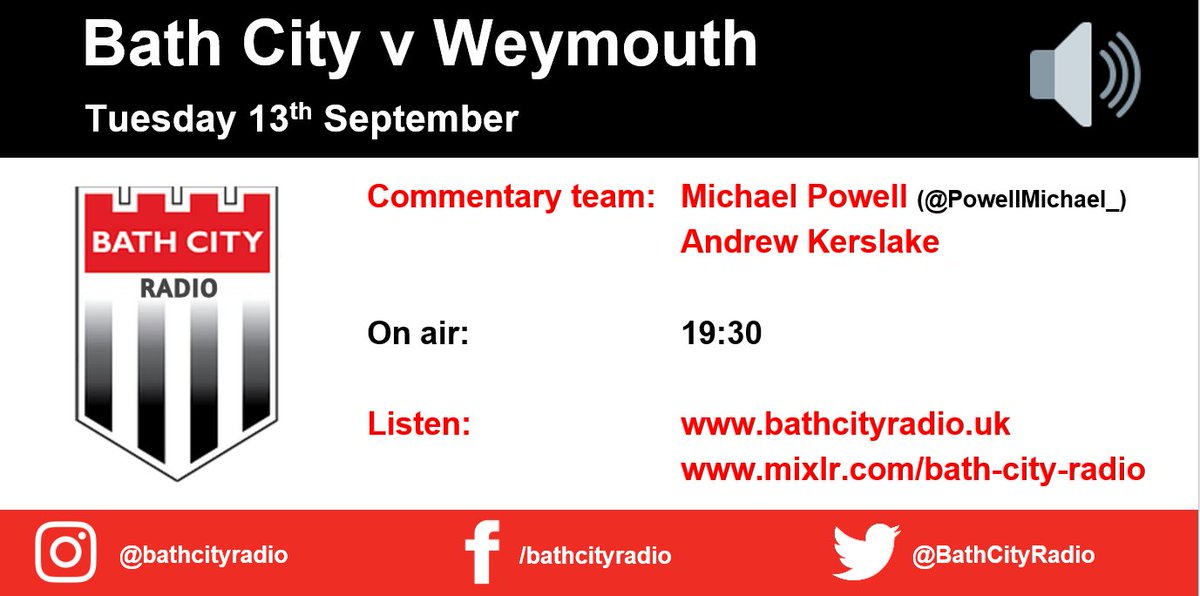 BathCityRadio's tweet photo. Tuesday: ⚽️

We're back on air tomorrow as @BathCity_FC host @theterras in the first night game of the season at Twerton Park!

Listen ➡️ https://t.co/w7AukHVZGE https://t.co/yIMA9iFLiV