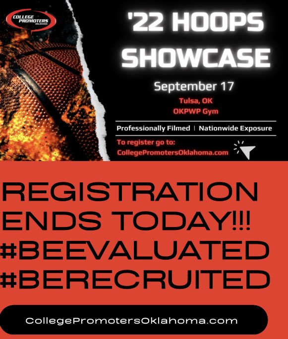 OklahomaRecruit's tweet photo. #CPOKShowcase Last day to sign up!! Sign Up 🔗’s are on https://t.co/INEKx3moLE!
💥Check-In starts Sept. 17th at 8:30am for BOTH Boys and Girls, and the event will run until noon!!
#LetsGo
#BeRecruited
#CPOK https://t.co/V5TzTiDZv3