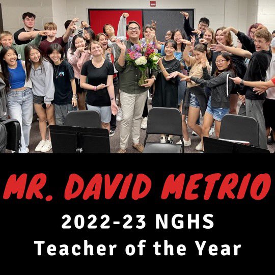 NGHS_Bulldogs's tweet photo. We would like to officially celebrate with GCPS as today is the GCPS TOTY TAKEOVER for all GCPS schools! 

We could not be more proud for our NGHS Alumnus &amp; Teacher of the Year, Mr. David Metrio! 🥳🎻

#GCPSTOTY #GCPSTOTY2023 #PROUDtobeNG @GwinnettSchools https://t.co/uqjcRv9rsh