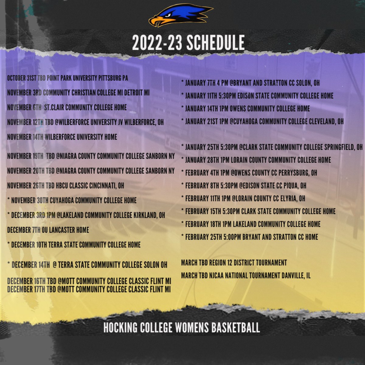 Hocking College Women’s Basketball     2022-23 Schedule 🏀