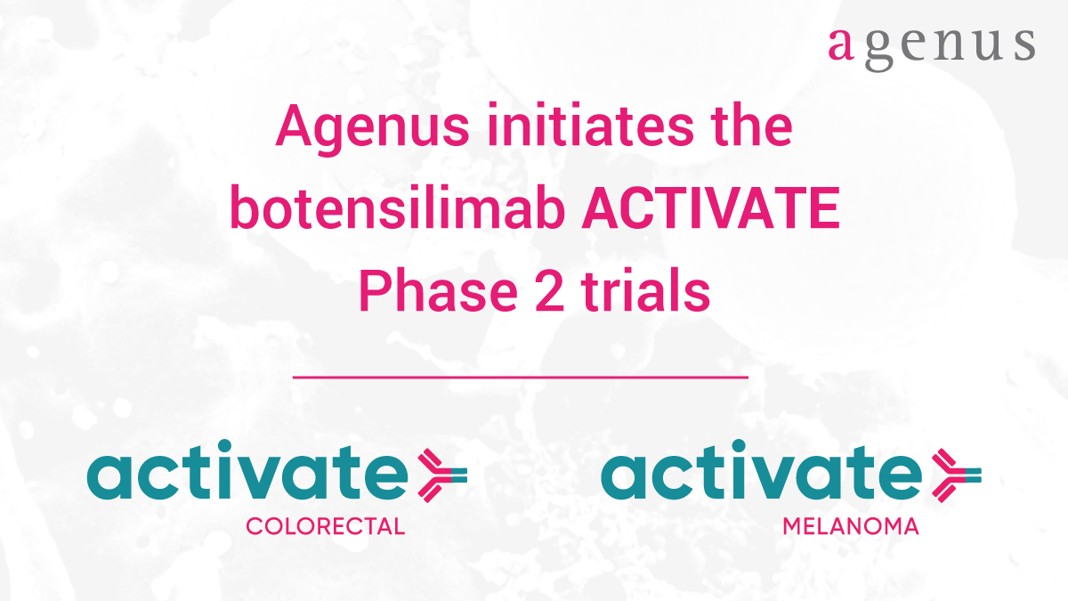 Today Agenus announced the initiation of the botensilimab ACTIVATE Phase 2 trials, which will initially evaluate botensilimab in microsatellite stable colorectal cancer (MSS CRC) and advanced refractory melanoma. investor.agenusbio.com/news-releases/…
