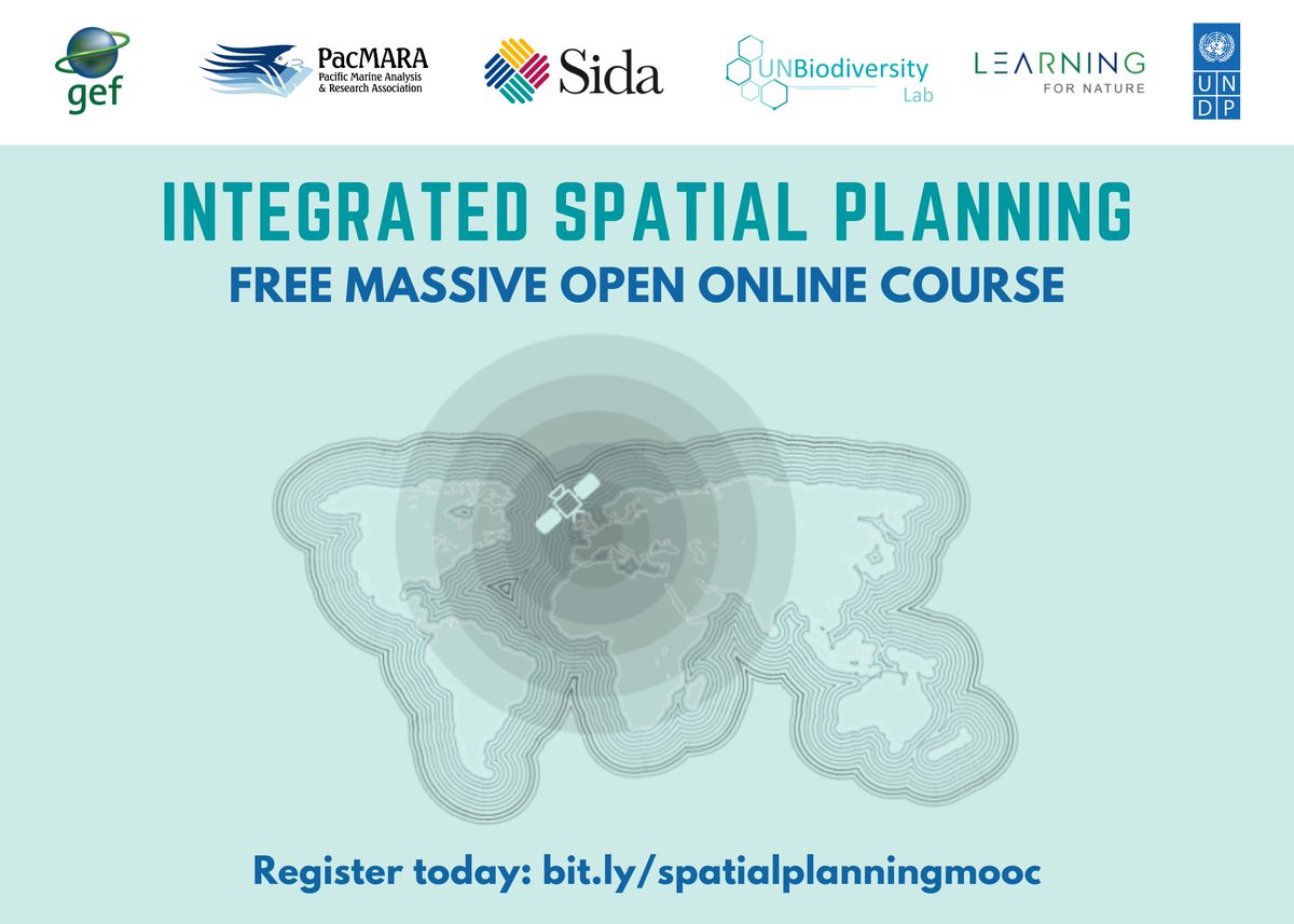 ❗️New course❗️

🌍Are you interested in applying a data-driven approach to land-use planning for biodiversity, climate &amp;  development?

🗺️Register for the FREE MOOC "Integrated Spatial Planning" by <a href="/UNDP/">UN Development</a> &amp; <a href="/PacMARA/">PacMARA</a> starting 10 Oct

➡️bit.ly/spatialplannin…

#SpatialPlanningMOOC