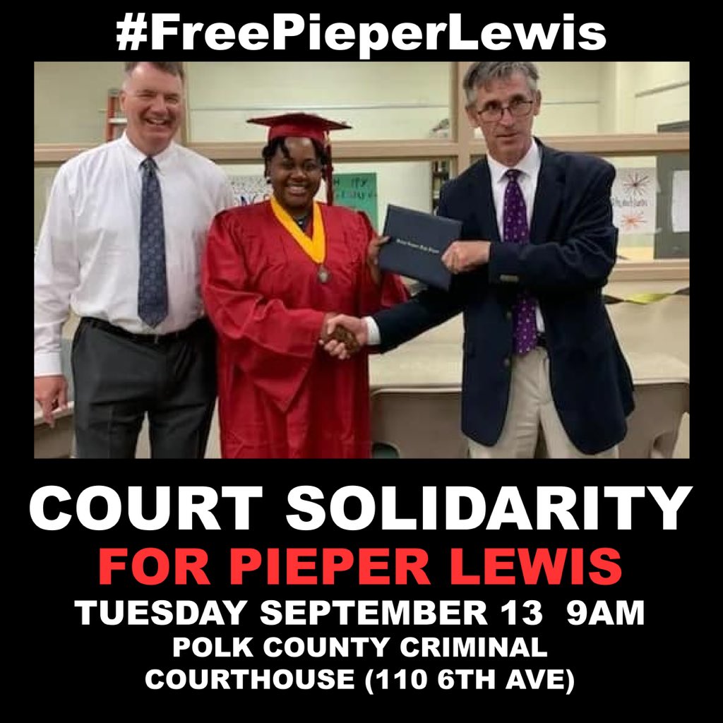 ‼️ SHOW UP FOR PIEPER LEWIS ‼️

Tomorrow, the sentencing hearing for Pieper will continue at the Polk County Criminal Courthouse (110 6th Ave) starting at 9am. We’re asking folks to show up in solidarity with Pieper. #FreePieperLewis
