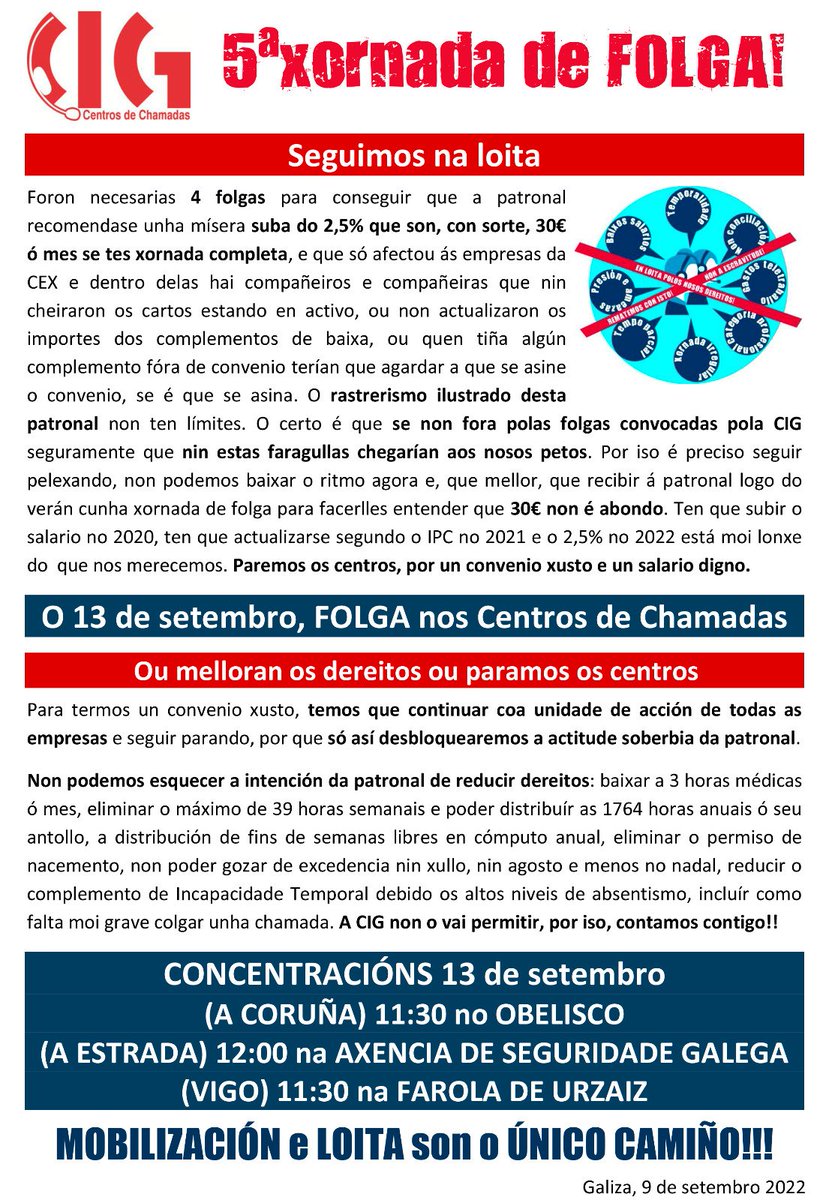 cigatento's tweet photo. #Telemarketing en #Folga
#Colgaoscascos nos #centrosdechamadas por un #CONVENIODIGNO #convenioxusto
#14desetembro
#ACoruña #Obelisco #concentración 11:30 https://t.co/rEhMIHZHx8