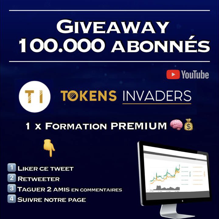 🎁 GIVEAWAY 6/7 ft. nous-mêmes !
 🎁

Pour célébrer les 100.000 abonnés sur notre chaîne Youtube youtube.com/c/TokensInvade… 🎉

👉 1 x Notre formation Cryptomonnaies, formule Premium 🧠💰 

Bonne participation et chance à tous 🍀
Et merci pour votre soutien infaillible !

(1/4)