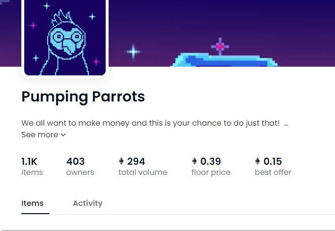 TheVegaTony's tweet photo. HAHA
When I went to sleep #PumpingParrots was around 1 ETH
Now the floor's at 0.39
Looks like floors don't just keeping going up forever!🤣
#NFT #NFTcommuunity https://t.co/4iqaRB9Cq4