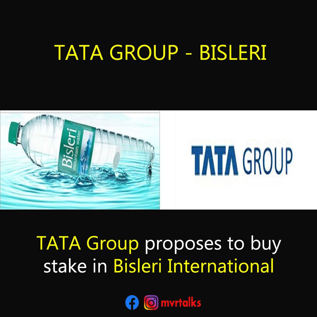 #TataGroup proposes to buy stake in #BisleriInternational 
#StockMarketindia  #StockMarketUpdates #TataGroup 
#Share