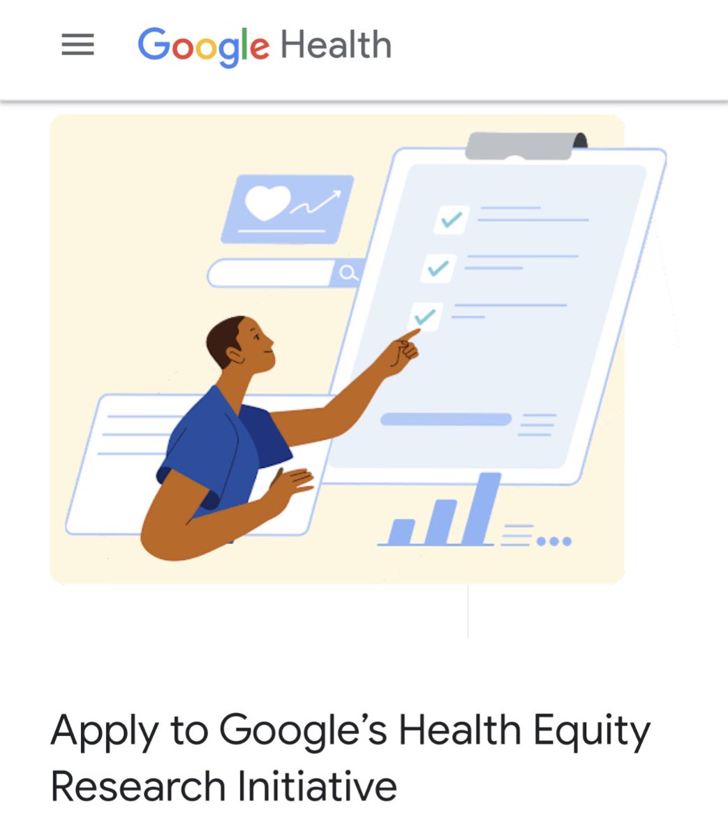 Health Equity researchers - apply here for Google’s Health Equity Research Initiative! health.google/health-equity/ @DrIvorHorn @GoogleHealth