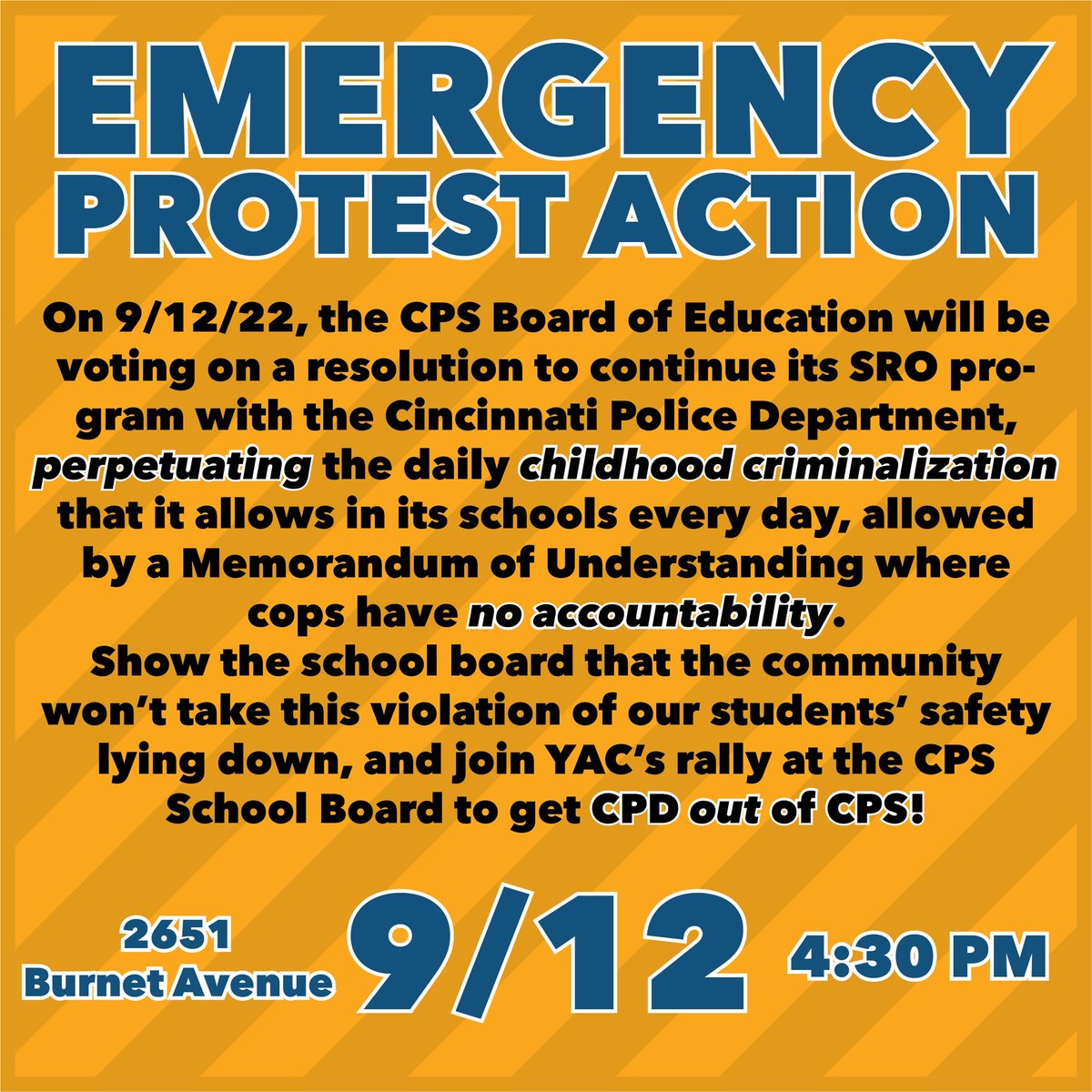 youngactivistsc's tweet photo. @voteholt @CincyPD For those wanting to do something about this and to show CPS that the community doesn’t want cops criminalizing our kids, YAC is leading a protest today at 4:30!! All are welcome, and support is much appreciated! https://t.co/Ze3puJNR7y