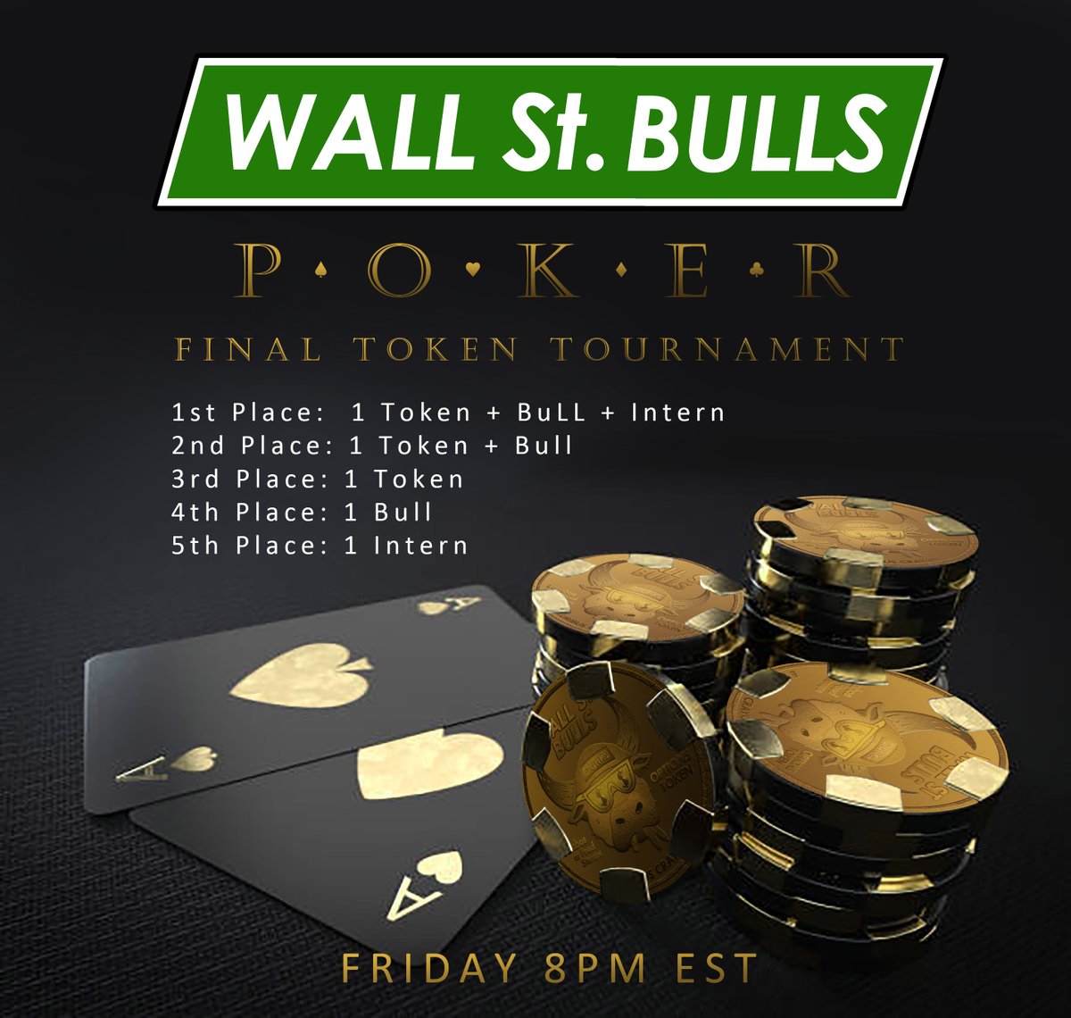 wallstbullsNFT's tweet photo. The final chance to win tokens before they're available to the public! This Friday get your game face on! https://t.co/LmC8xoistf
