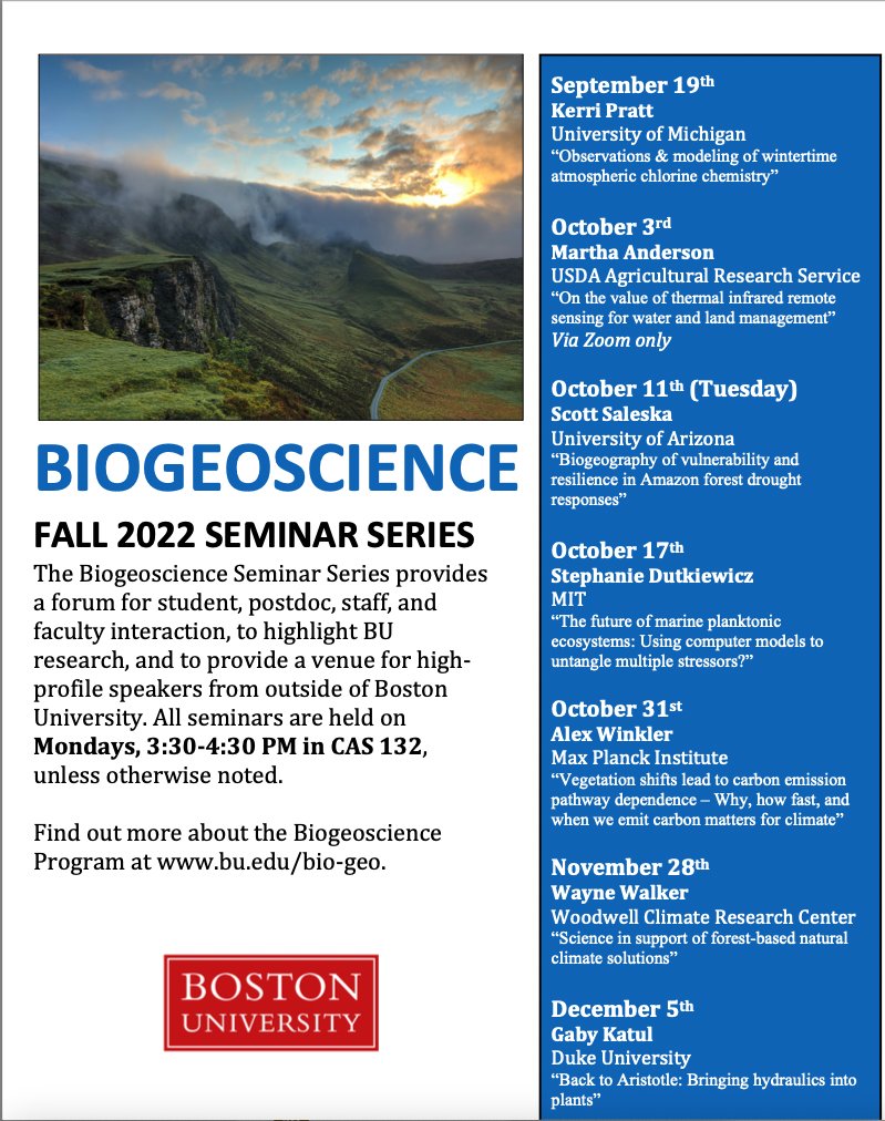 check out the Fall 2022 lineup for the BU Biogeoscience Seminar series!