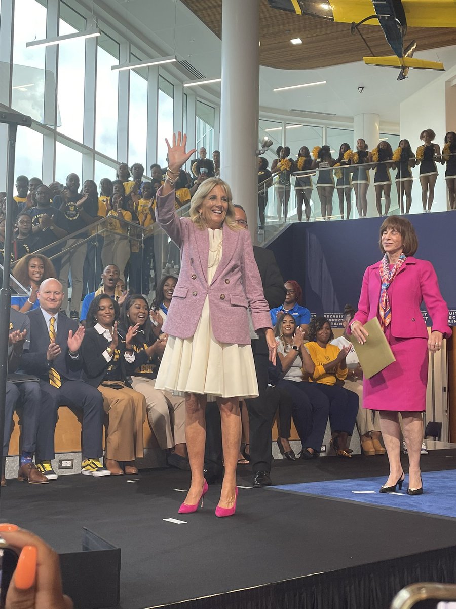 MsStephensonGCS's tweet photo. So exciting to meet @FLOTUS and @SecCardona kicking off the #EDBusTour22 ! @GCSchoolsNC @CheriKeels #RoadToSuccess https://t.co/uPaPEVQ49Z