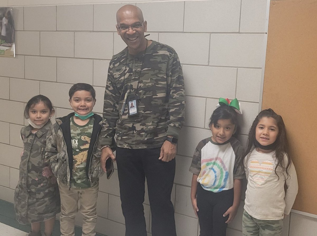 WMGreenFWISD's tweet photo. "Together we're Stronger!" Today we wore camouflage in support of the many military opportunities.
Tomorrow wear your favorite college team hat as we say, "Hats off to higher education.
#WMGreen #FWISD #EducationGoGetItWeek https://t.co/oVSGFGj5u8
