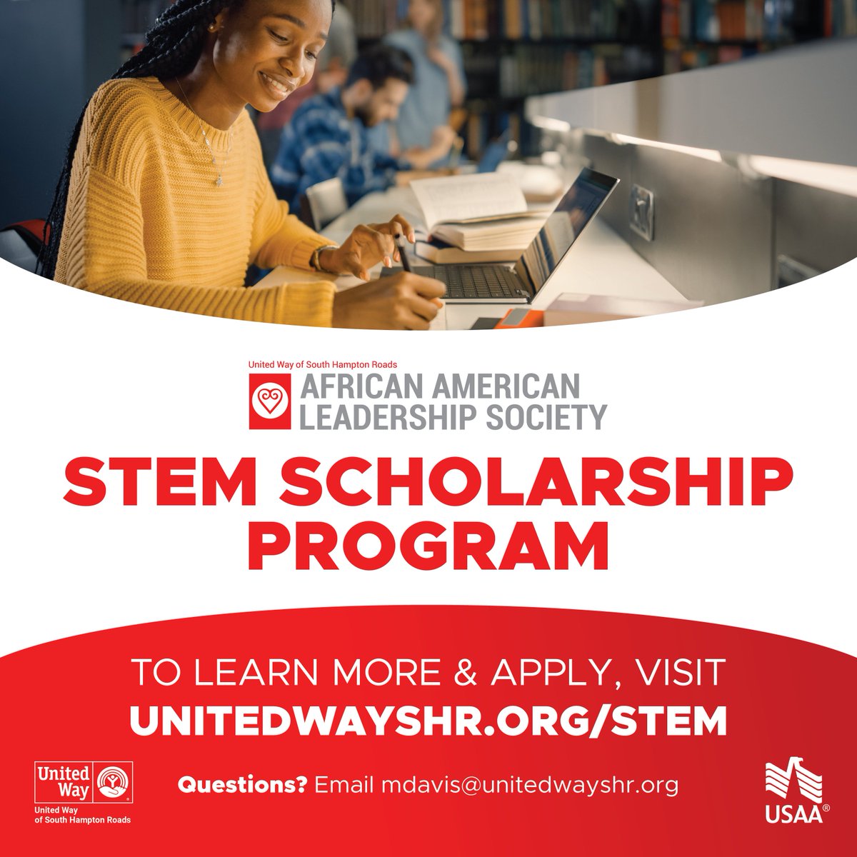 unitedwayshr's tweet photo. ⚠️ NOW ACCEPTING APPLICATIONS ⚠️ 

African American college students, high school seniors and veterans pursuing collegiate education in the fields of STEM can apply today to receive academic scholarships of up to $10,000❗️👨🏽‍🎓👩🏾‍🎓 

➡️ Learn more &amp; apply: https://t.co/W8XA3EHmTO https://t.co/wPaO2ftbVo