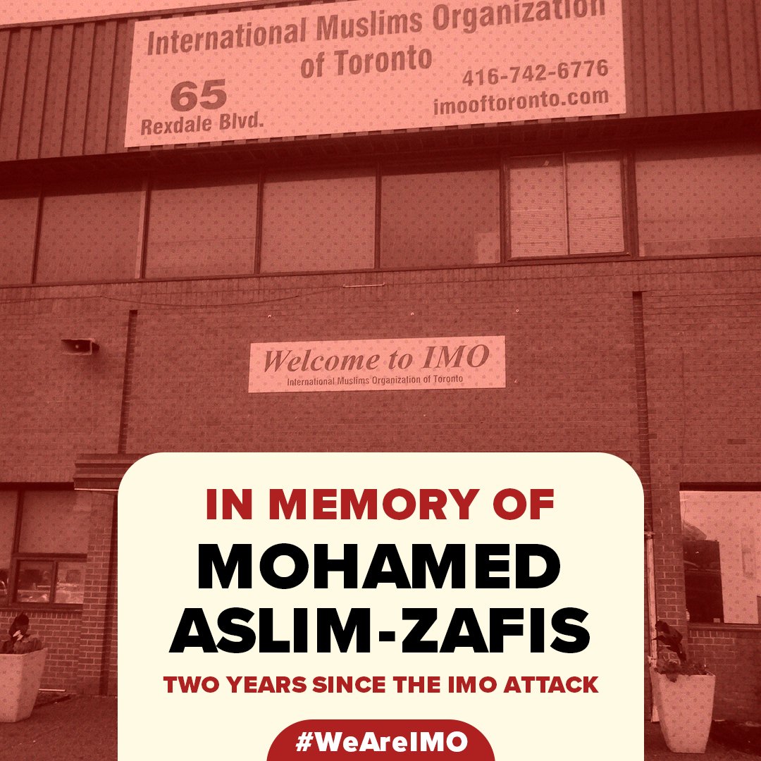 1/3. On this day, two years ago, a cowardly attack took the life of our brother Mohamed-Aslim Zafis, a dedicated caretaker of #Toronto's International Muslim Organization (IMO) mosque.