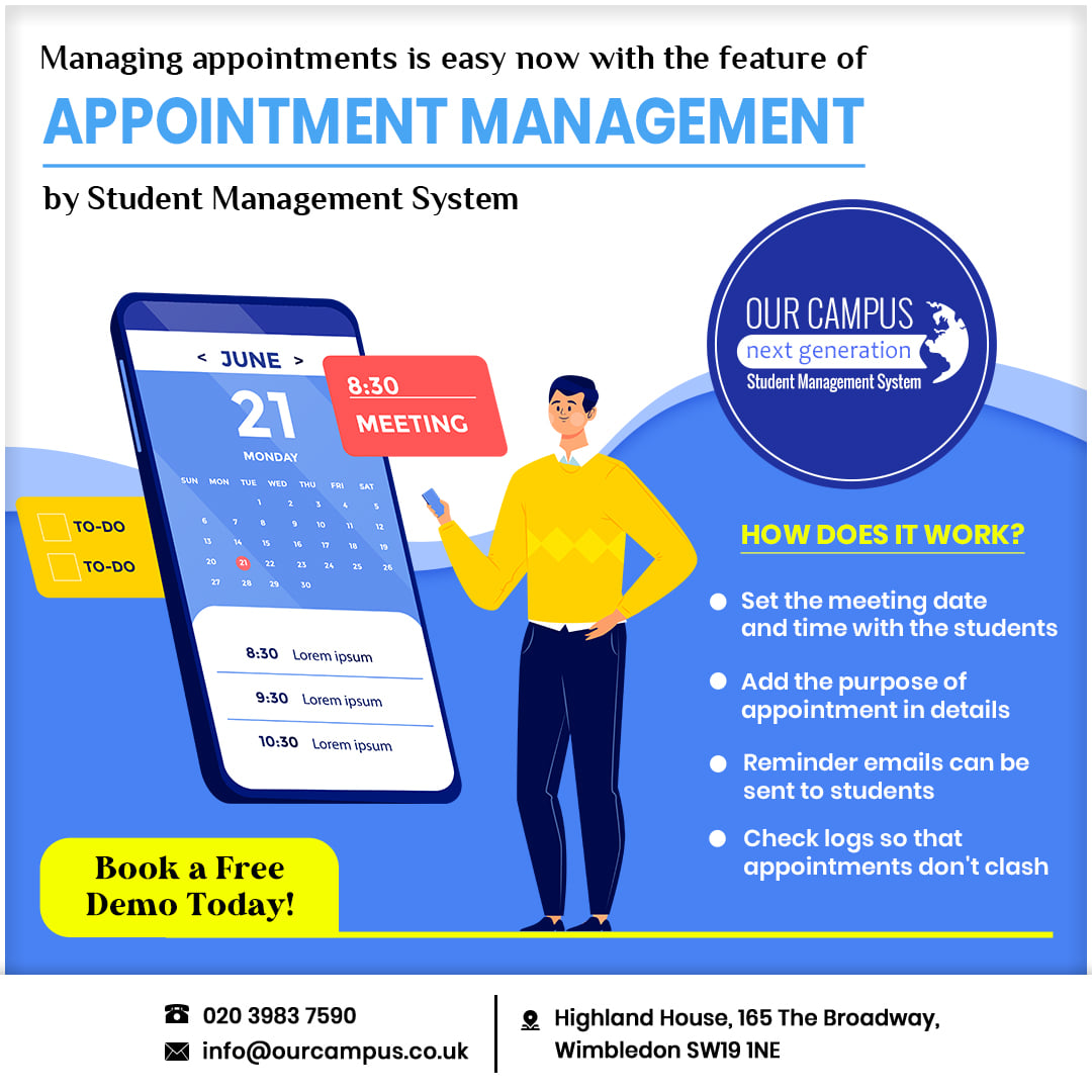 Appointment Management - Our Campus

Visit website: ourcampus.co.uk
.
.
.
#appointmentmanagement #studentmanagementsystem #schoolmanagementsoftware #collegemanagementsoftware #ourcampus #london #uk
