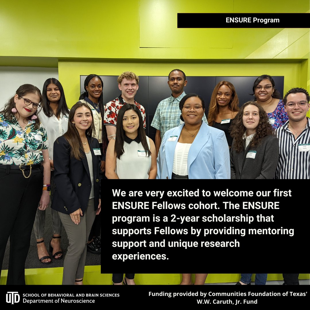 utdneuroscience's tweet photo. The Enhancing NeuroScience Undergraduate Research Experience (ENSURE) Program is officially underway! We are looking forward to the next two years with our first cohort. Special thanks to @GiveWisely for their generous support! 🔬🧫
#CFTImpact #utdallas 
@BBSutdallas @UTDResearch https://t.co/6wjYAZORtN