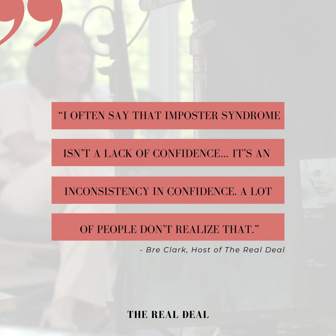 BreClarkTV's tweet photo. Friday marks the release of The Real Deal's first episode! To give a little insight on what you will hear about the psychology behind imposter syndrome with my guest, licensed clinical social worker, Angela Kerrigan here are a few stand out quotes from my first listen through!! https://t.co/wbO7R7EOuV