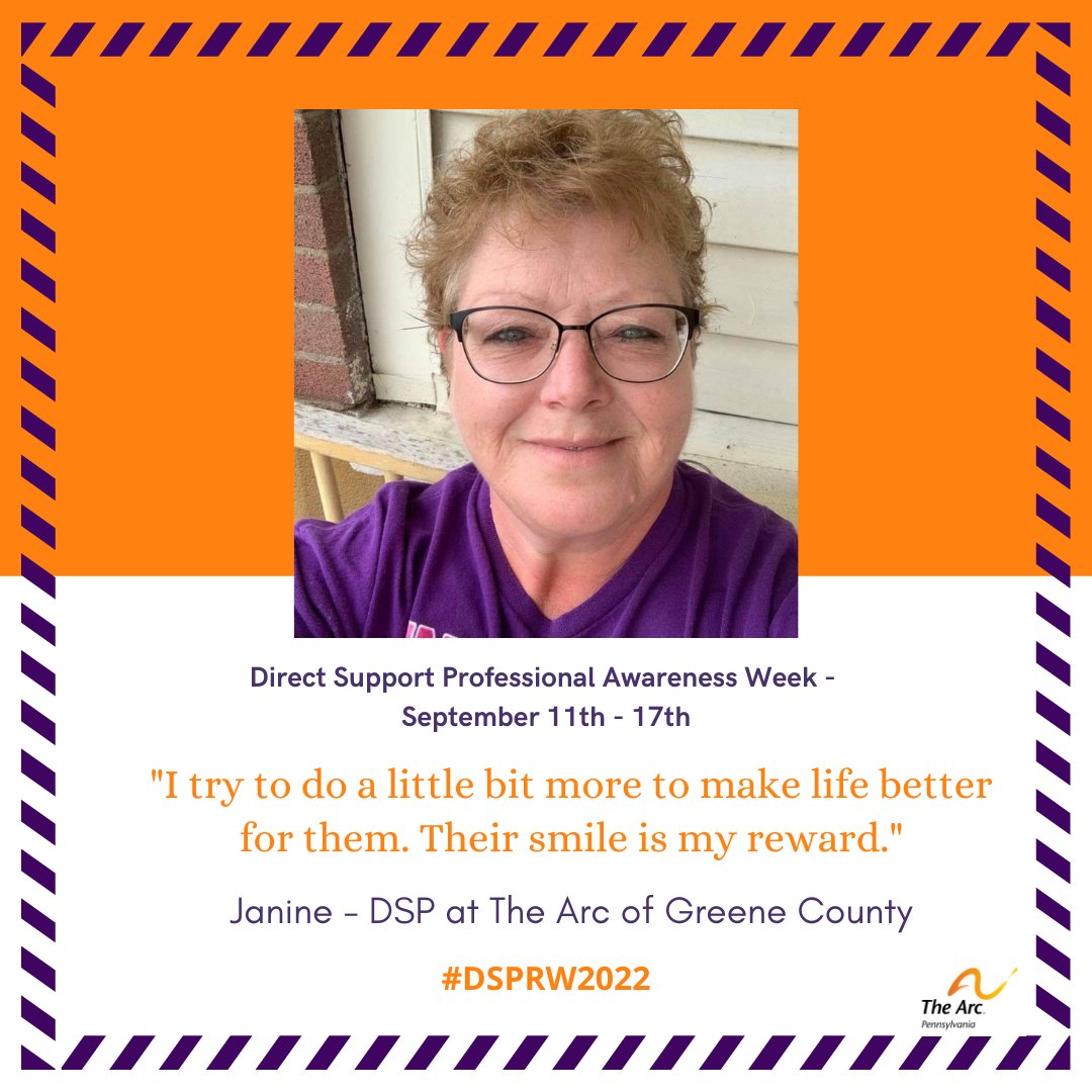 TheArcPA's tweet photo. For Janine, being a DSP and supporting individuals provides her a sense of fulfillment! #DSPRW22. https://t.co/36ewRWDjLD