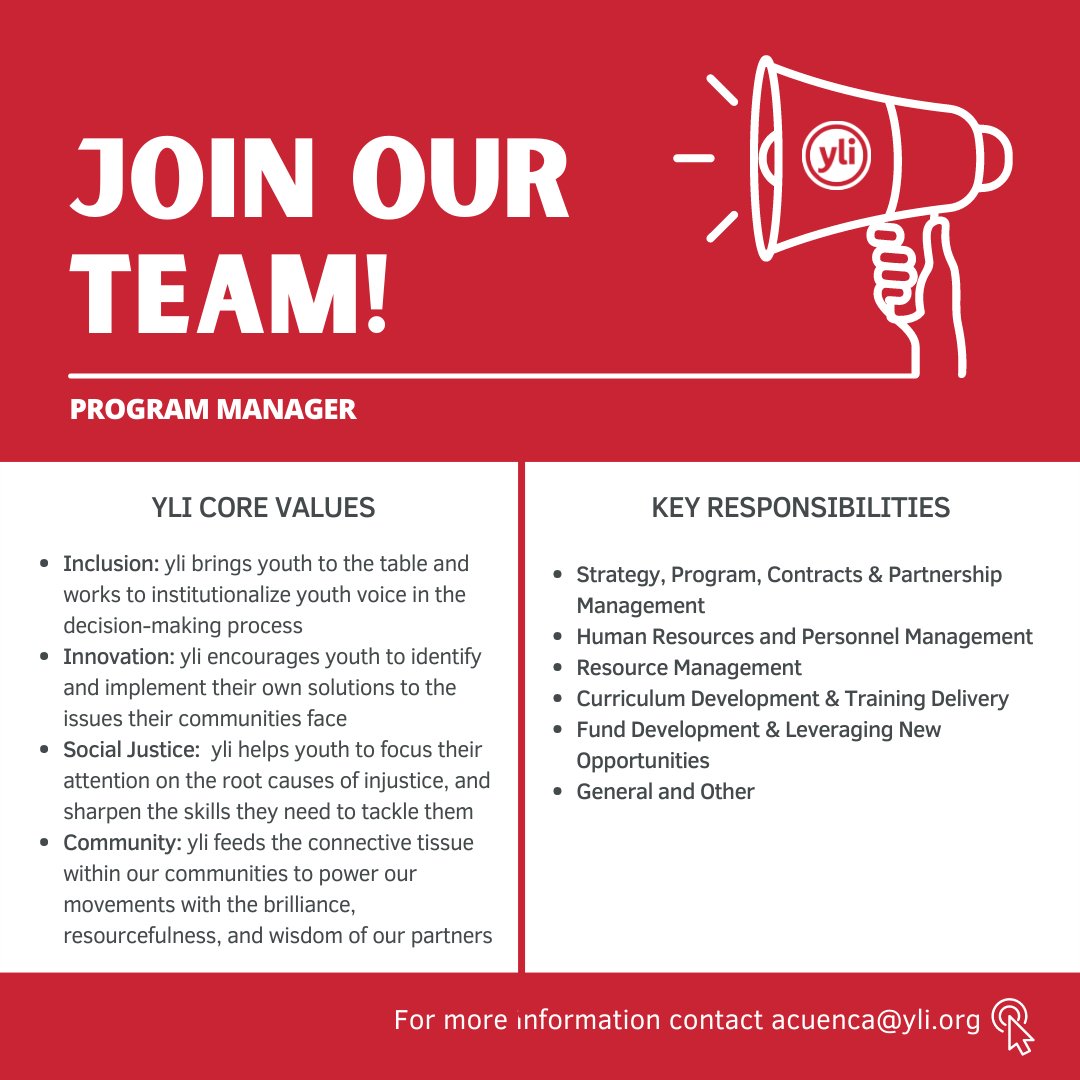 ylinstitute's tweet photo. JOB ALERT!🚨🚨🚨
Know of anyone interested in Human Resources and youth media? Share this with them! Click below for more info
https://t.co/djYNVUWzIb https://t.co/hxEbSv5kdq