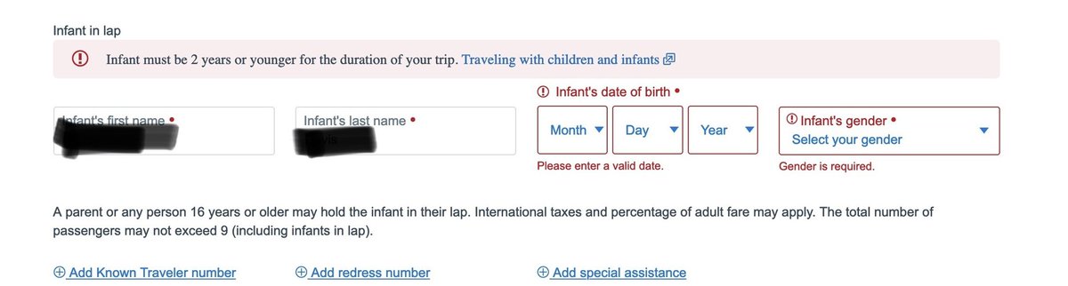 simpconnection's tweet photo. @AmericanAir trying to book a flight but can’t get past website asking me the name of the baby sitting on my lap. Spoiler alert: i do not have a baby. https://t.co/po5k7U7382