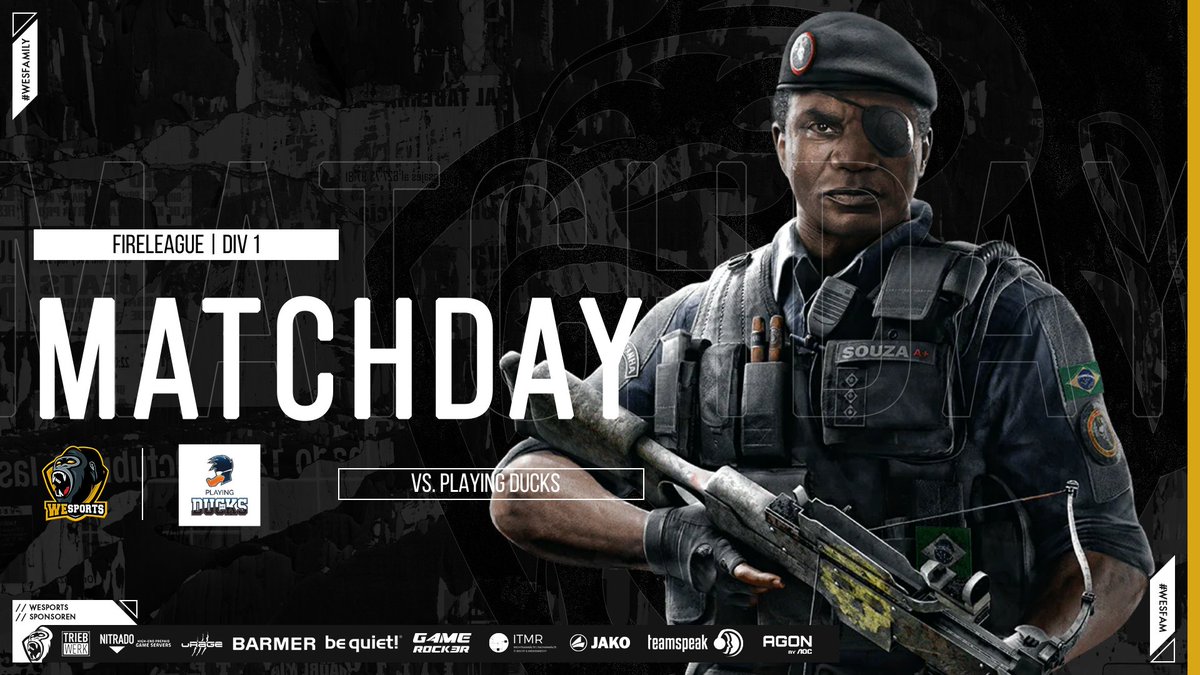 - Matchday Div.1 - 
@FireLeagueDE | #R6S

Spieltag 5 ebenfalls für unser #WeSR6Main
🆚<a href="/PlayingDucks/">Playing-Ducks e. V. 🇩🇪🦆</a>
⏰ JETZT!
📺 twitch.tv/fearnixxgaming
🎙️  <a href="/ZnipeExoTiC/">ZnipeExoTiC</a> &amp; @ThorsHeroR6 
GLHF

#WeSTeam:
<a href="/MOuwner/">Marcel 'ouwner' M.</a>
<a href="/Viiroxx/">Viirox</a>
@AnomST_
<a href="/Cloudy_R6/">cloudy ☁️</a>
<a href="/The__Prof/">TheProfessor</a> 

#WeSP0WER #WeSHYPE #WeSFamily
