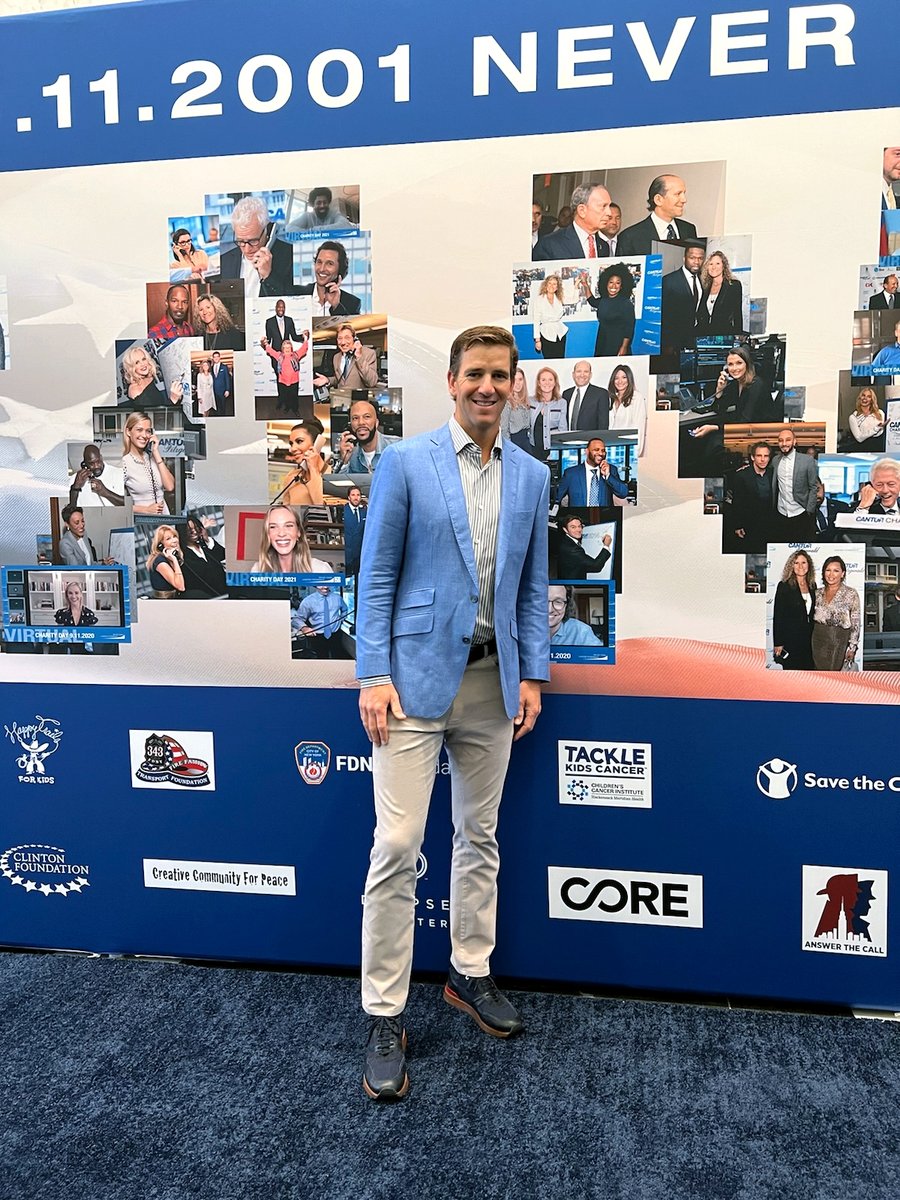 Eli Manning (@elimanning) on Twitter photo Today was <a href="/CFCharityDay/">Cantor Charity Day</a>, and I was proud to represent <a href="/TackleKidsCancr/">TackleKidsCancer</a>. The incredible generosity from #CantorRelief to our charity will benefit crucial pediatric cancer research and support programs for our TKC MVPs and their families. cantorrelief.org/donate-now/ Today was <a href="/CFCharityDay/">Cantor Charity Day</a>, and I was proud to represent <a href="/TackleKidsCancr/">TackleKidsCancer</a>. The incredible generosity from #CantorRelief to our charity will benefit crucial pediatric cancer research and support programs for our TKC MVPs and their families. cantorrelief.org/donate-now/