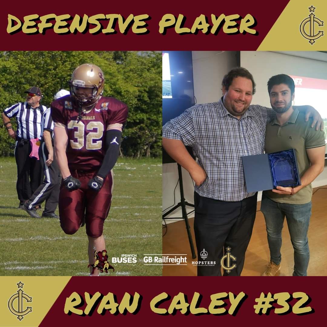 RyanCaley32's tweet photo. I can think of a handful of lads who deserve this, but I'm grateful and proud regardless. Thanks for @smithy2805 @kyleclark79 for pushing me to improve every year along with the absolute ballers I line up with. #ipswichcardinals https://t.co/MX8lfXU67J