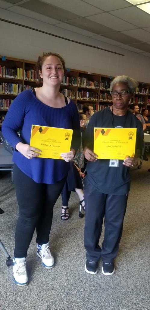 Congratulations to Mrs. Bea as Classified Employee of the Month and Ms. Donovan as Teacher of the Month. Great job ladies and keep up the good work. @CBPSNews @mitchemm13 @k2blewis