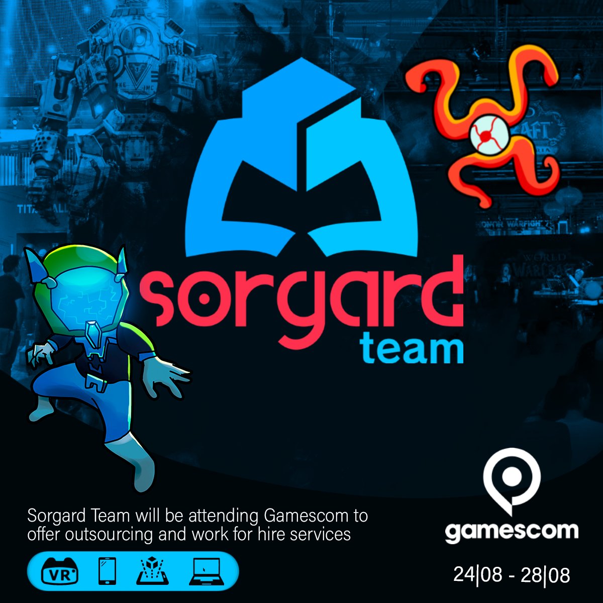 SorgardTeam's tweet photo. @gamescom is over❗After busy days we can finally share some photos of the experience, in addition to thanking @prochilecl for the opportunity and @elcentrocl for the press 📝

#indiedev #xr #seriousgames #software #innovation #gamedev #videogames #gaming #gamedevelopment https://t.co/FULdgtqIPa