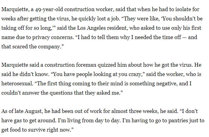 Powerful reporting from the Los Angeles Times on the toll of monkeypox on workers who are forced to isolate for weeks without the kind of financial assistance once offered to people with coronavirus latimes.com/california/sto…