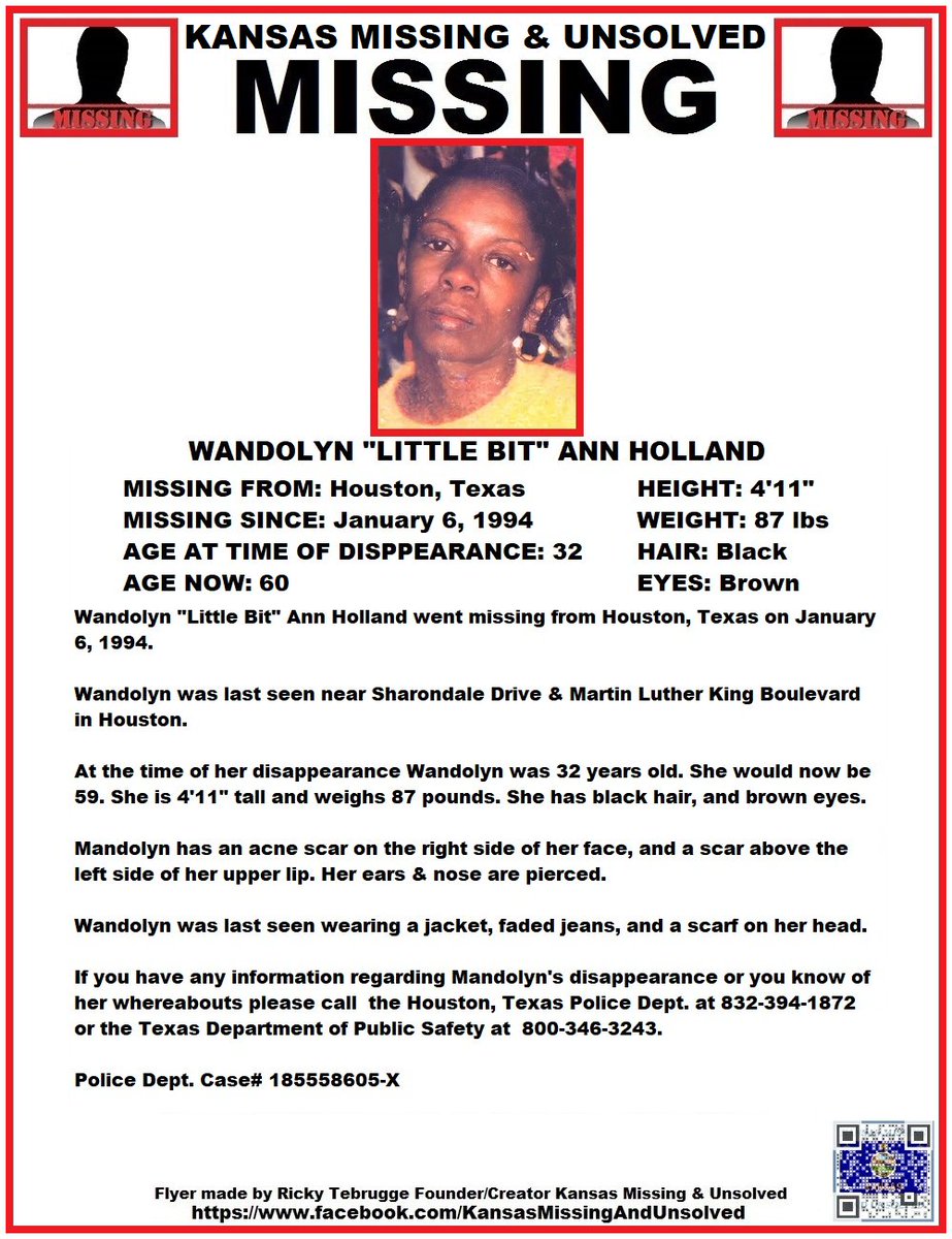 KansasMissing's tweet photo. #Updated #MissingPerson #Missing PLEASE SHARE/PRINT/POST!!!WANDOLYN "LITTLE BIT" ANN HOLLAND (HOUST0N, TEXAS)!!! AGE UPDATED!!!! #TexasMissing #MissinginTexs https://t.co/VgzVDtgttn