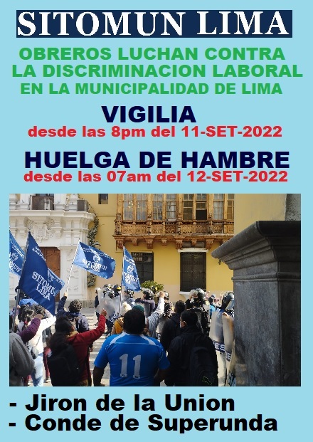 PlrLatina's tweet photo. #Peru HUELGA DE HAMBRE de los obreros municipales contra los incumplimientos de derechos laborales que generan #DiscriminacionLaboral en la 
@MuniLima 

Solo la lucha lleva a resultados, arriba los que luchan! https://t.co/JQetSCCQ2r