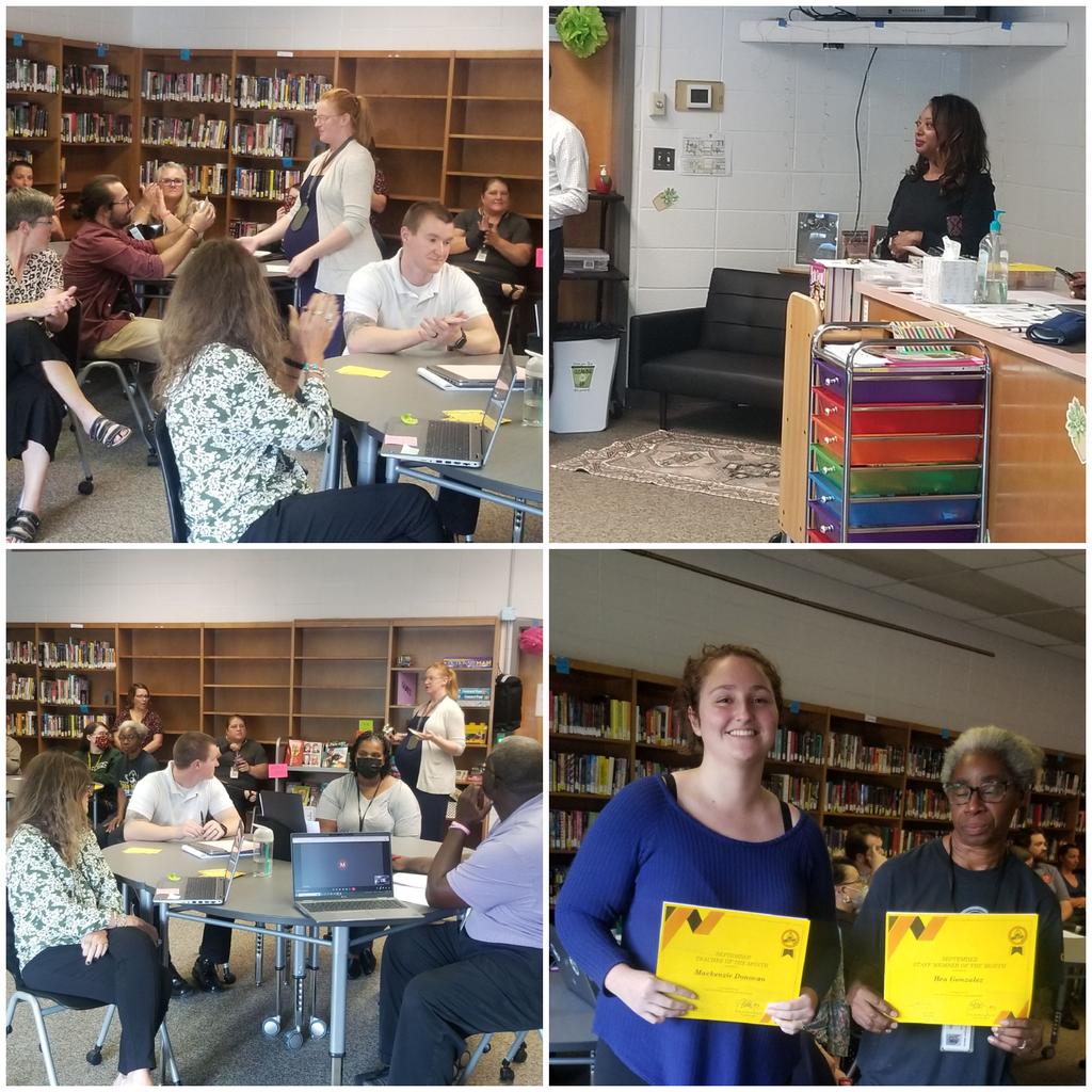 Let's go Drifters! Congratulations Mr. Buzby for winning the Golden Apple for the month. You went above and beyond as a teacher (upper left pic in red shirt). @CBPSNews @mitchemm13 @k2blewis